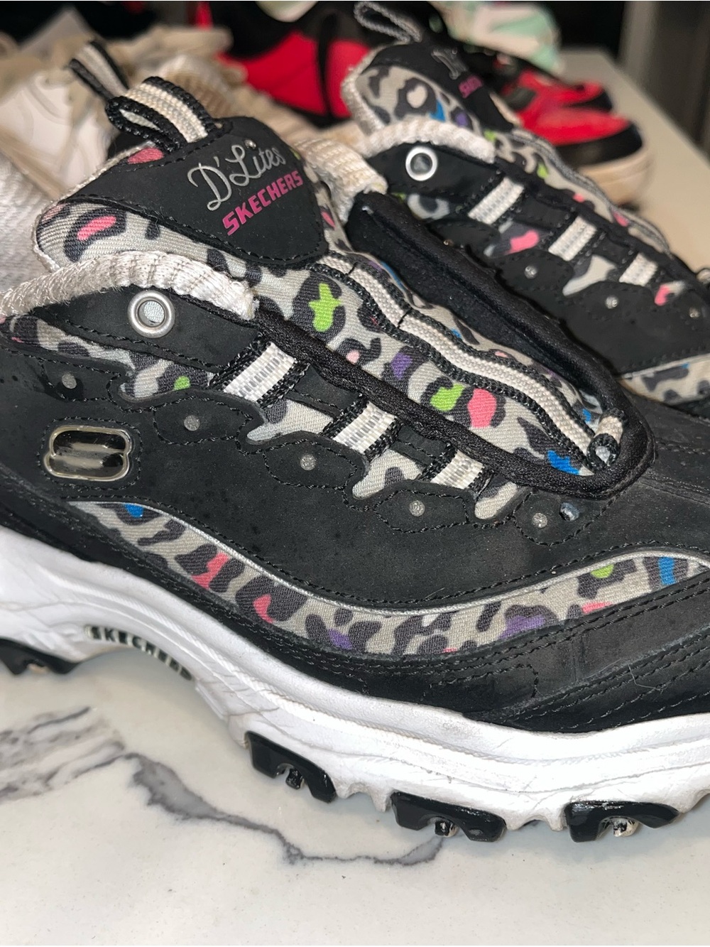 Skechers D'Lites Kids' Black Multi Leopard-Print Sneakers